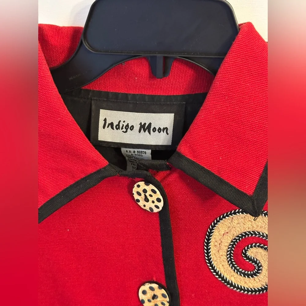 Vintage Indigo Moon Embroidered Red Floral Jacket - Picture 5 of 11